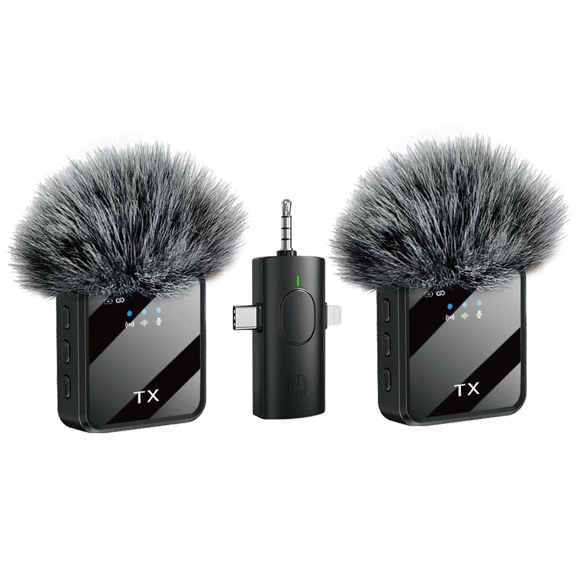 BKN (F11-2 3 in 1 Wireless Microphone, Noise Cancellation Wireless Mic for Youtubers, Video Recording, Facebook, Compatible with Type-C Android/iPhone/Cameras/Laptop (Dual 2X Transmitter)