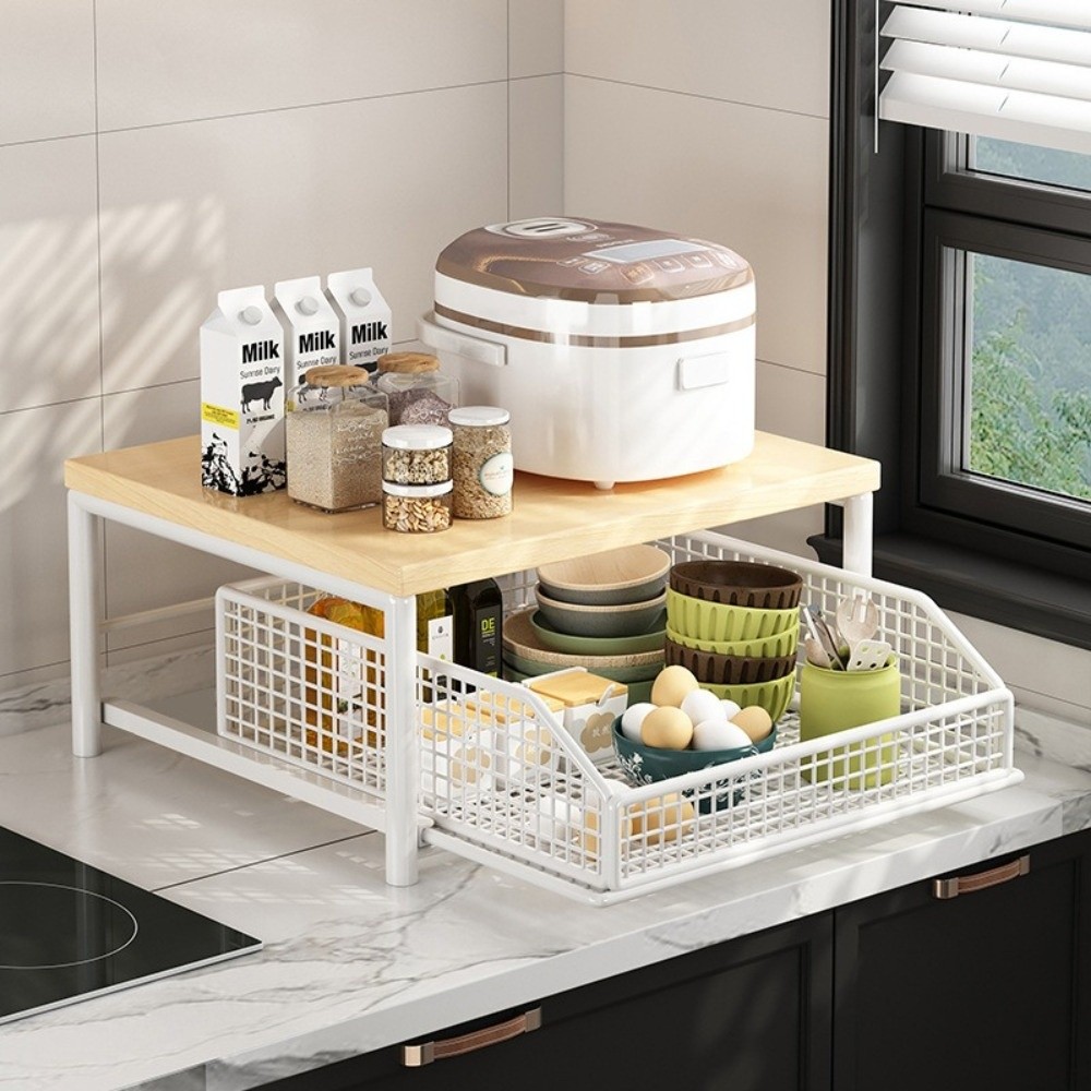 New With Drawers Microwave Stand Space Saving Countertop Storage Multi-Appliance Rack Microwave Rack Rice Cooker