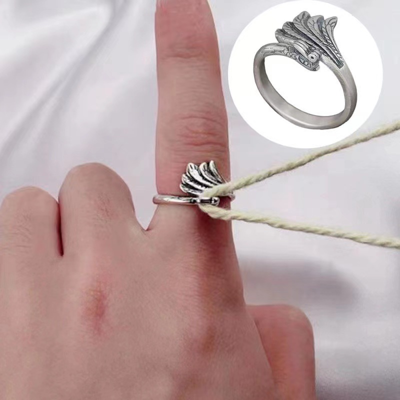 【New Arrivals】Vintage Thai Silver Peacock Phoenix Ring Women's Simple Sewing Hook Wool with Thread Auxiliary Loose Finger Ring