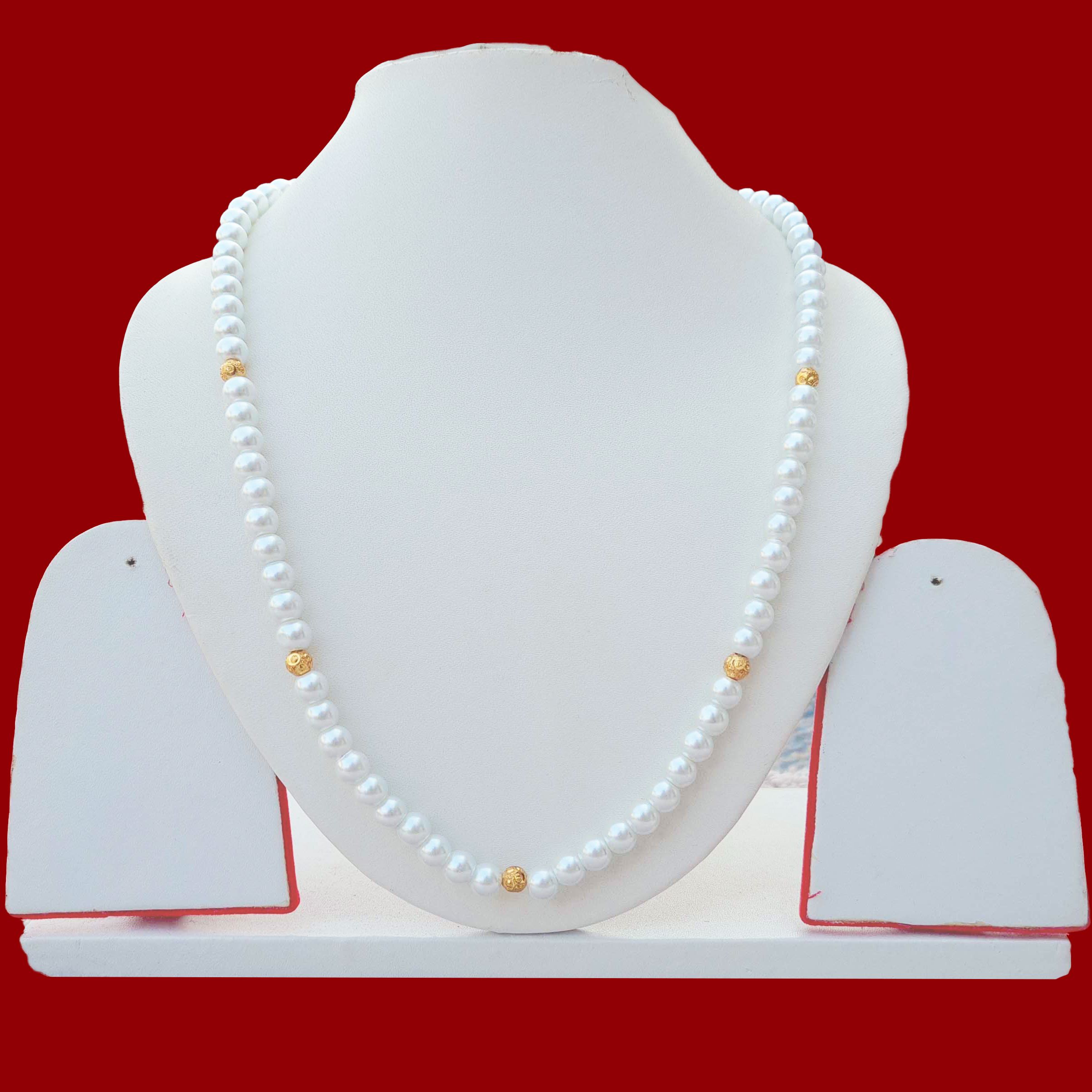Gold Plated Ball With Crystal Moti Necklace For Women | Moti Necklace Single moti Necklace Mopti mala Pearl Mala Pearl Design Moti Deisgn Attractive Moti Haar Ball Haart One Line Moti Simple Moti Necklace Fancy Moti Partwear Moti Necklace Engagement Moti
