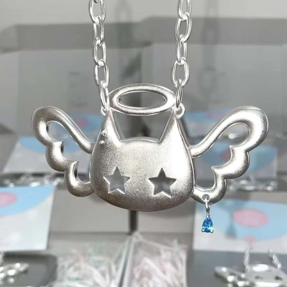 Trendy Clavicle Chain Wing Cat Pendant Water Drop Color Y2K Necklace Alloy Cute Necklace Punk Hip Hop