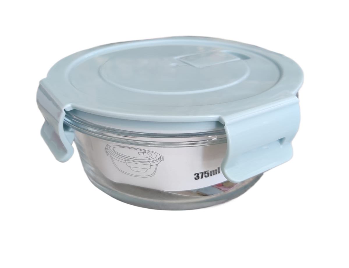 Shinemax Round Microwave Borosilicate Glass Food Storage Container With Airtight Lid (600 ML) Microwave/Dishwasher Safe (Colour May Vary As Per Stock Available)