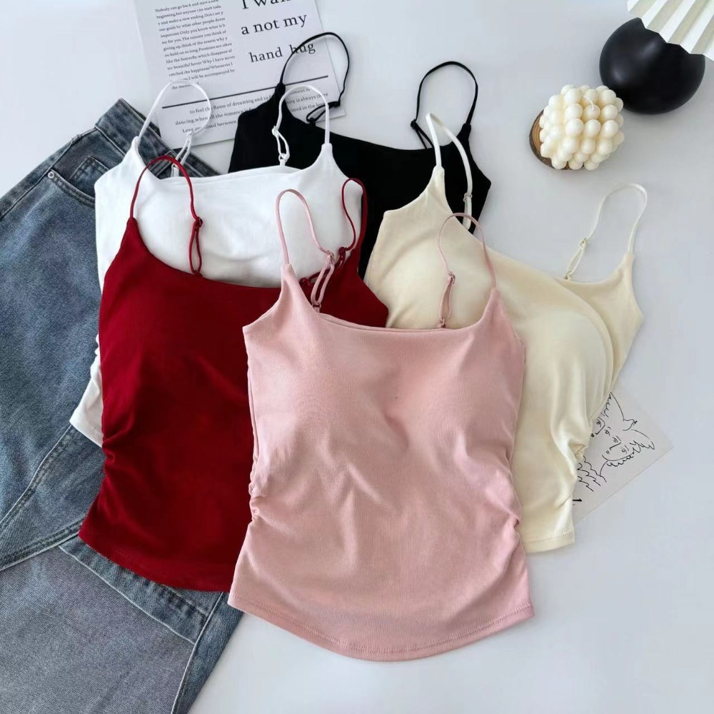 New Solid Color Summer Fashion Vest With Chest Pads Soft Sleeveless Top Slim Top