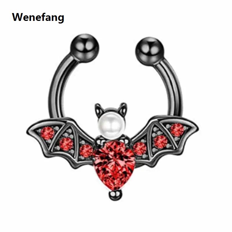 Wenefang 1PCS Crystal Nose Ring Septum Jewelry Non Piercing Bat Nose Ring Septum Cuff Earring Rook Faux Nose Piercing Clip On