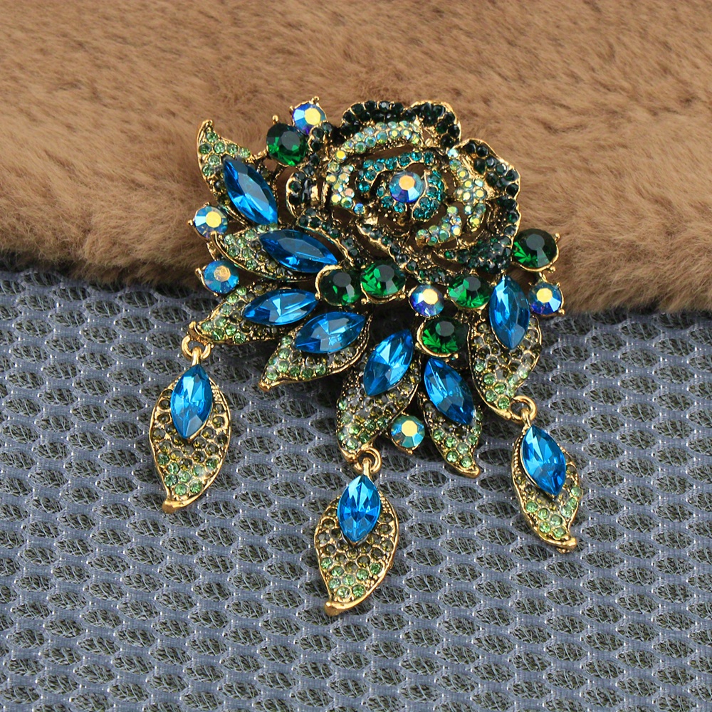 Stylish Design Large Attractive Green Rose Women's Rhinestone Pendant Brooch Corsage Pin Gift