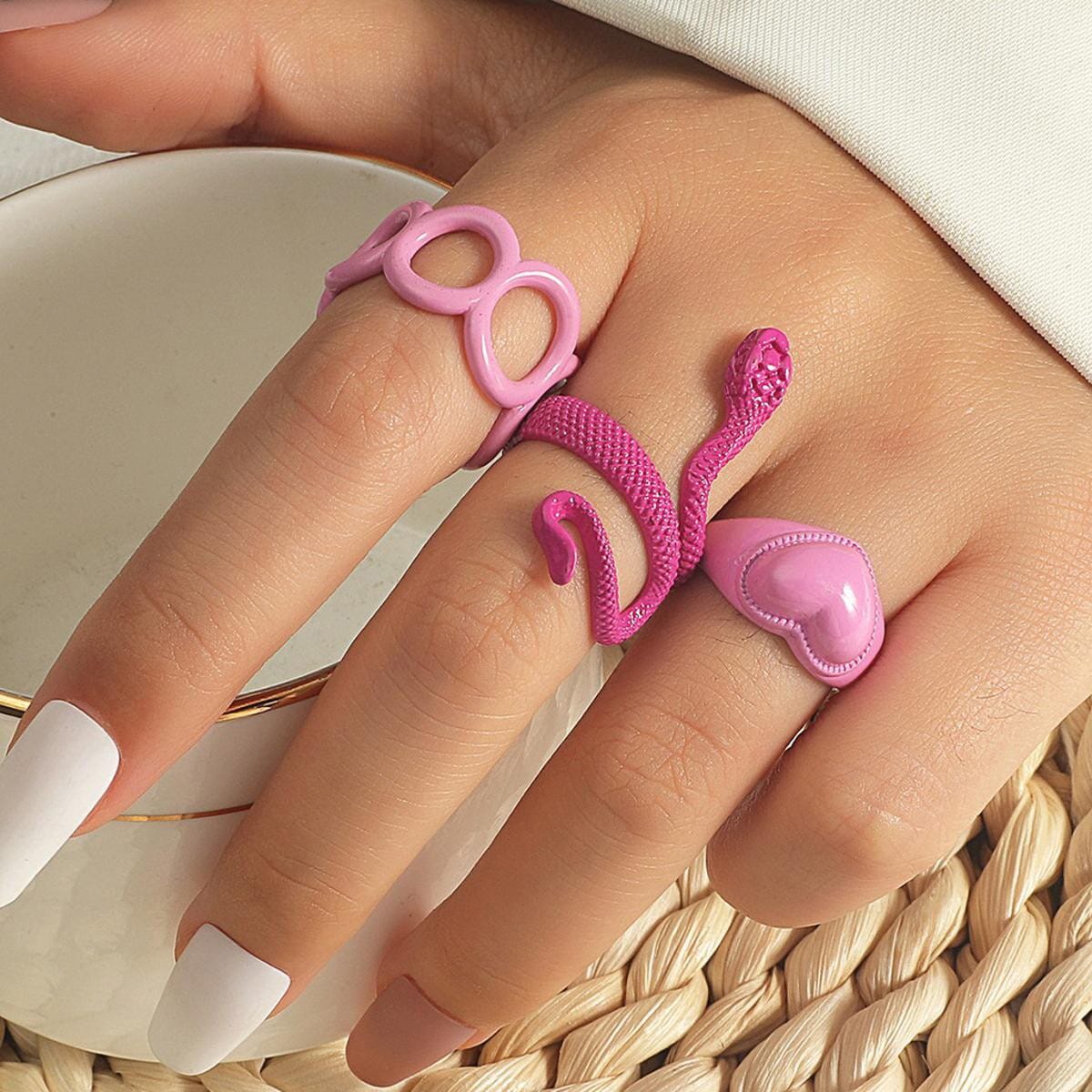 Enacolor Set Pink Acrylic Snake Rings Set for Girl Party Accessories New 2023 Fashion