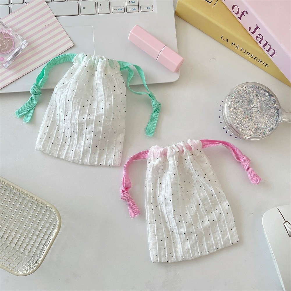 Simplicity Polka Dots Storage Bag Portable Reusable Drawstring Bag Durable Dustproof Handbag Change