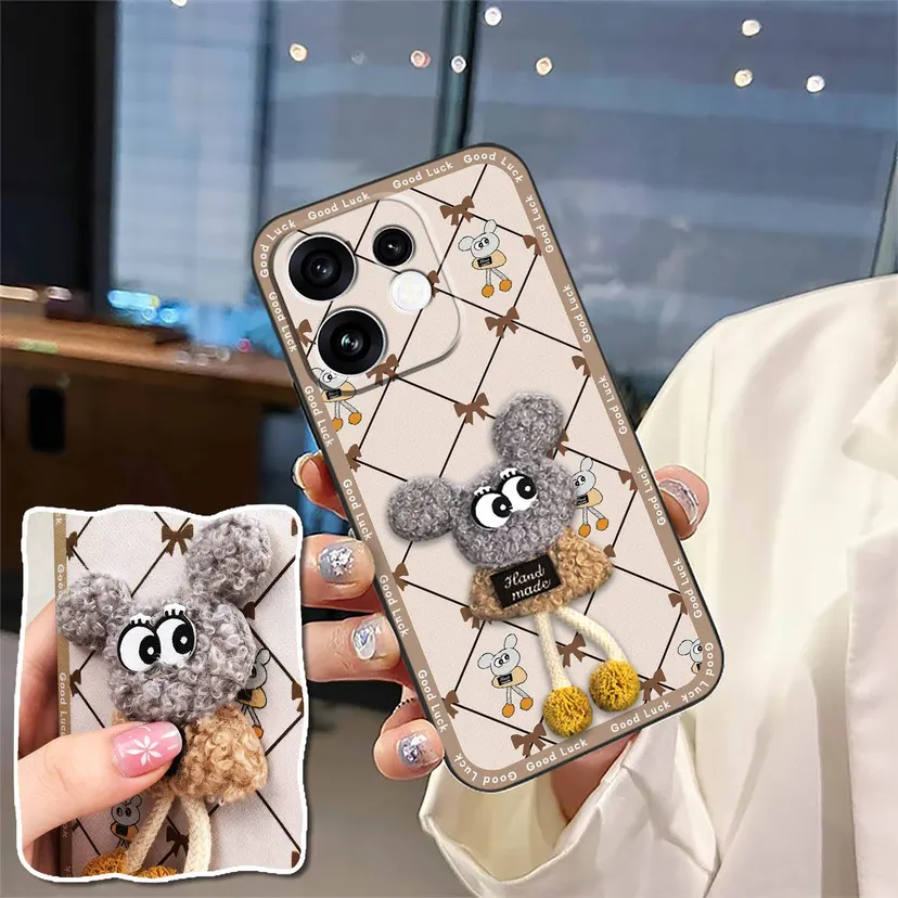 TPU Anti-dust Phone Case For Oppo Reno16 Pro 5G Global Cloth Patch Plush 3D Phone Pouch Protective Silicone Full wrap