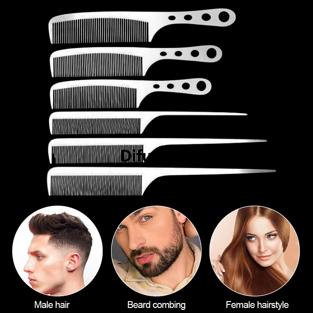 Difutagui Comb metal tools comb hair comb stainless steel professional anti-static comb silver hairdressing styling ultra thin haircut haircut men