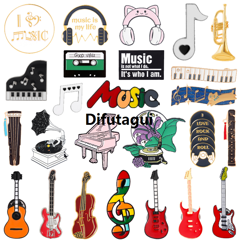 Difutagui New specials Creative Music Symbol Instrument Enamel Pins Piano CD Graphophone 2025 Rock Guitar Headset Alloy Brooch Badge Sweet Jewelry Gift
