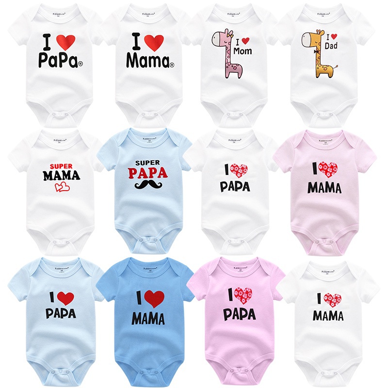 Kiddiezoom 1Pcs Newborn Bodysuit “I Love Papa & Mama” Letter Print Baby Boy Summer Jumpsuit Infant Girl Toddler Clothes 100% Cotton Romper EE1T