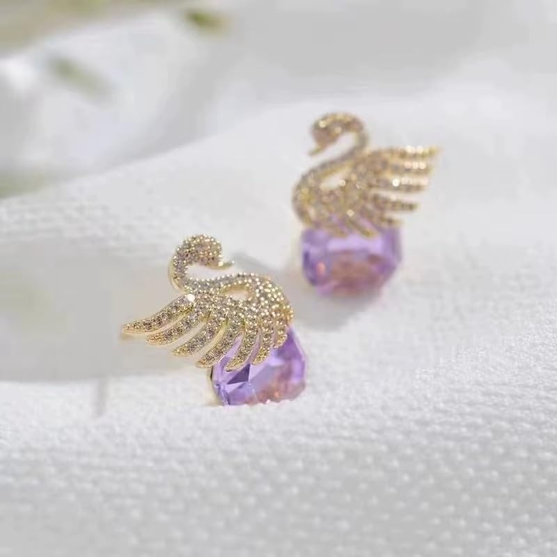 Earrings for girls Stylish Fashionable Korean Western Latest Swan Stud Purple Crystal Gemstone Earrings For Women