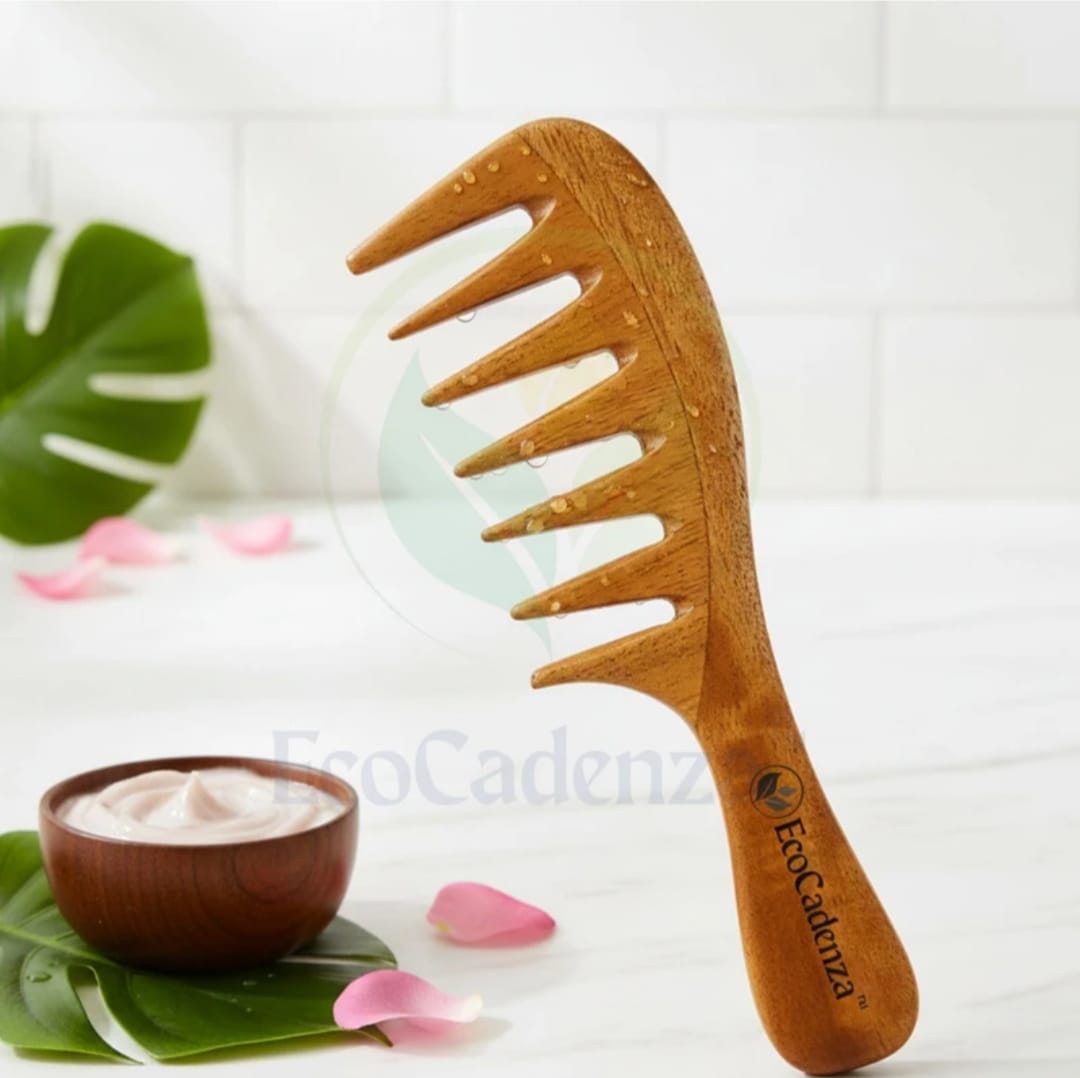 Pure Neem Wooden Wide Tooth Comb | Hair Growth Anti Dandruff | Detangling Comb