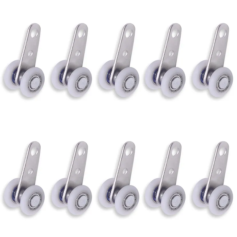 NAMUNY Pack of 10 45X19 mm Metal Bearing Pulley Blocks with 2 Plastic Wheels for Cabinet Sliding Doors