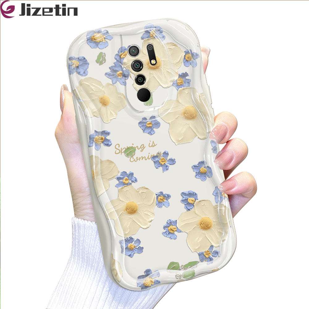 Jizetin for Redmi 9 Xiaomi Poco M2 Back Cover Spring Flowers Cream Wavy Edge Soft Silicone Phone Case