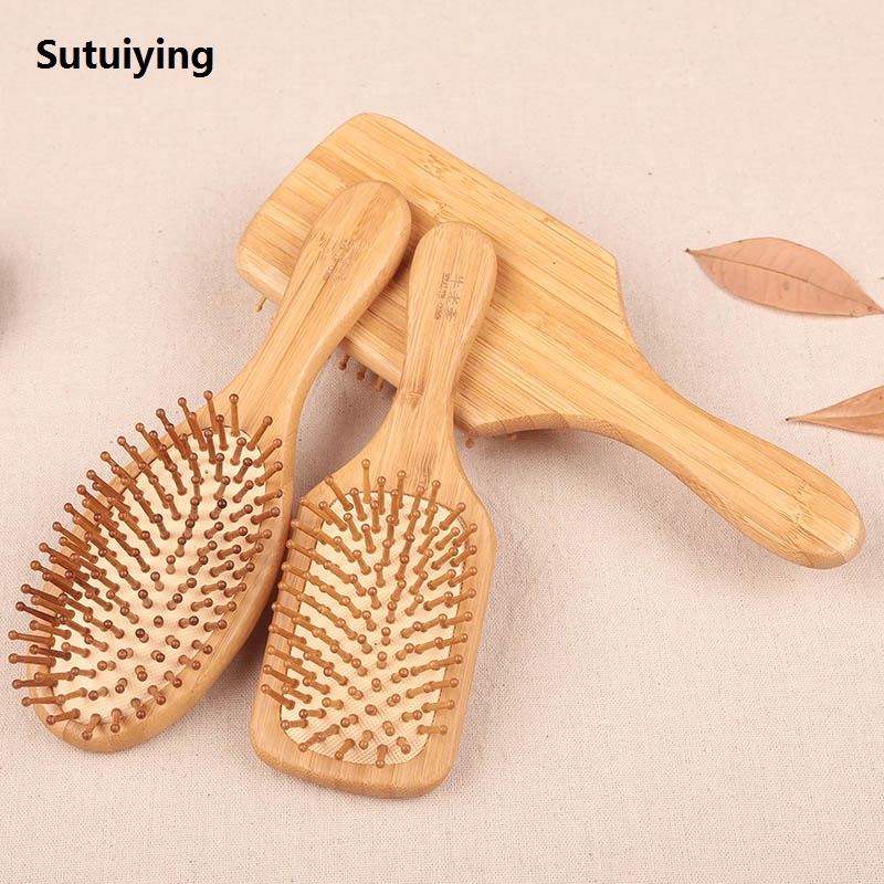 Sutuiying Natural Bamboo Hair Brush Paddle Detangling Massage New style Scalp Thick/Thin/Curly/Dry Hair For Women
