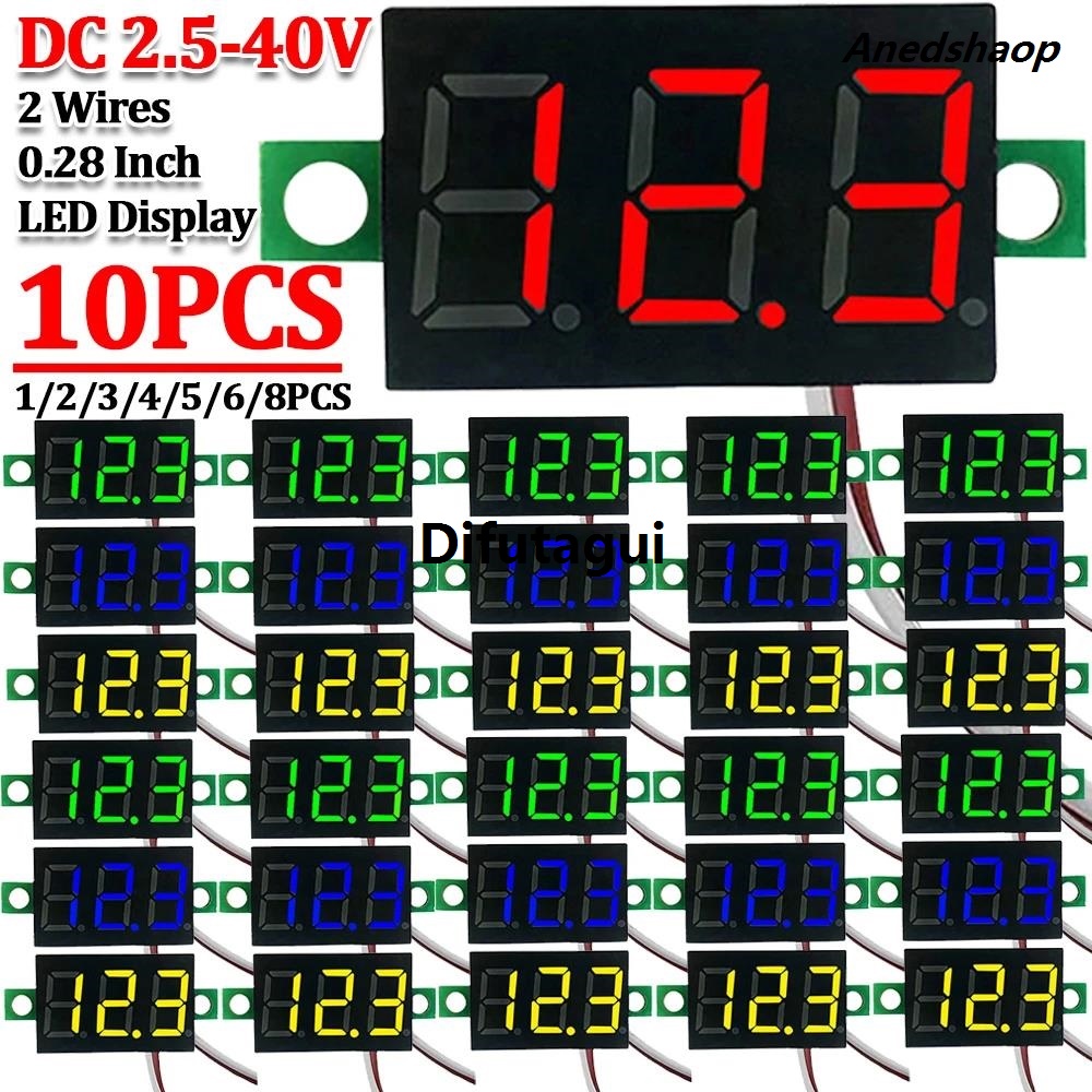 Difutagui 1-10PCS 0.28 Inch 2 wires DC 2.5V-40V Mini Digital Voltmeter New High Quality style Voltage Tester Meter Red/Blue/yellow/green LED Screen meter