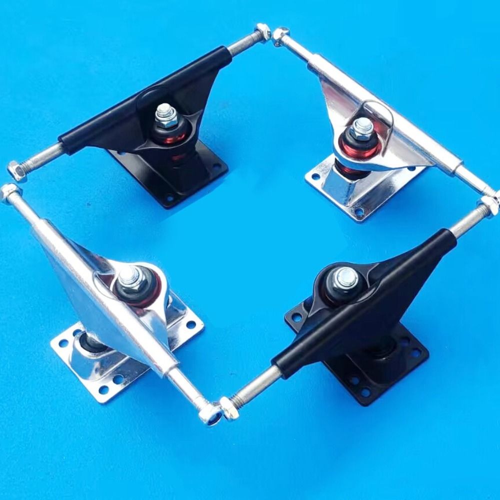 Universal Aluminum Alloy 5inch Skateboard Trucks Double Rocker Four-wheel Skateboard Steering Bracket Impacts Resistance Black Skateboard Bridge Men Women
