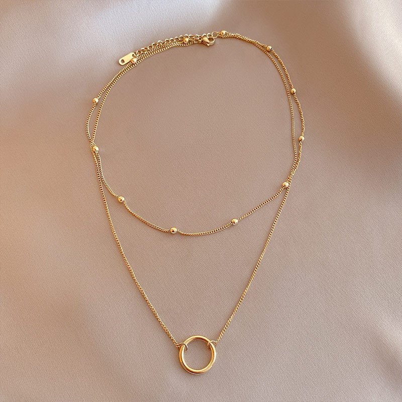 Yuanyan New Trend Stainless Steel Double Layer Bead Annulation Pendant Necklace For Women Stacked Choker Party Gift Fashion Jewelry