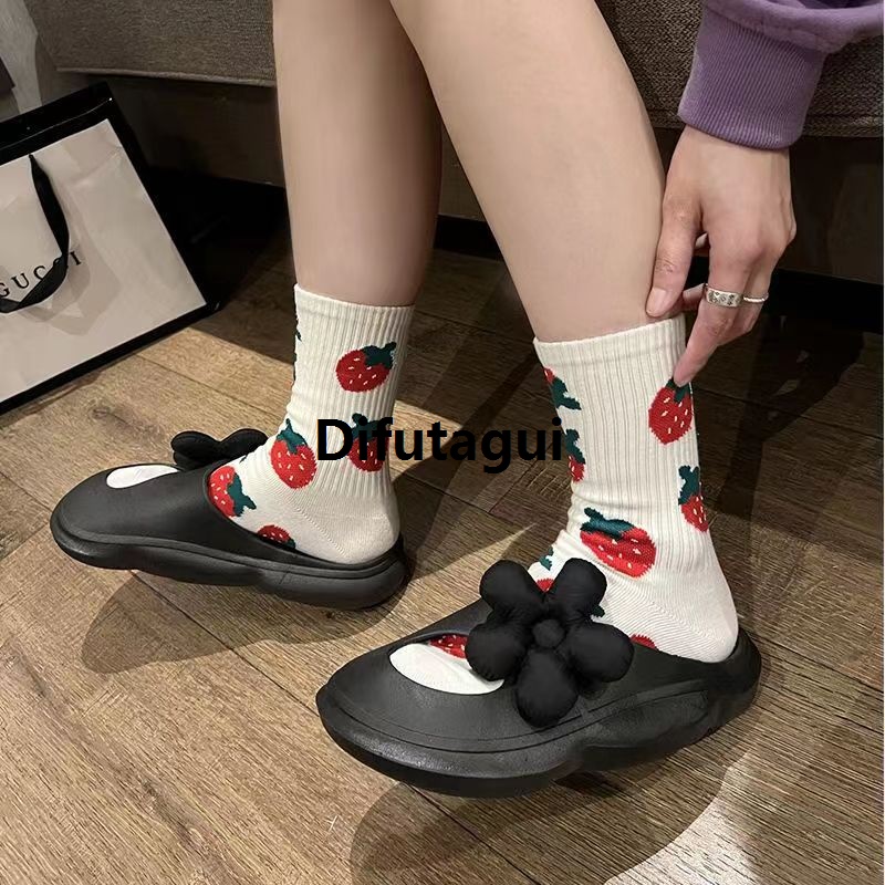 Difutagui Portable Ladies style sweet harajuku socks white print socks strawberry Luxury cute pattern comfortable ladies stockings accessories