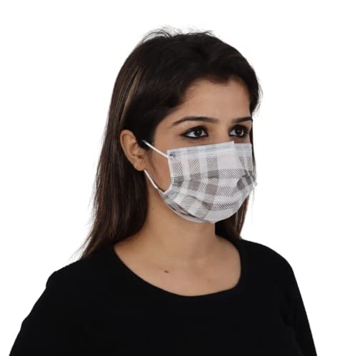 Pack of 10 Cute Prints 3 Ply Printed Designer Check Masks Surgical Protective Disposable Face Mask Pharmaceutical Unisex Multi Colour Meltblown Adjustable Nose