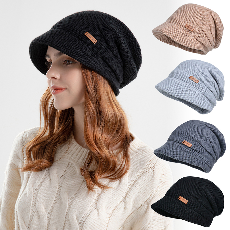 Baseball Cap Women's Casual Sun Visor Hat With Loose Warmth Thick Wool Hat Lining Plus Hat Winter Knit Women's Velvet Wool Wide Brim