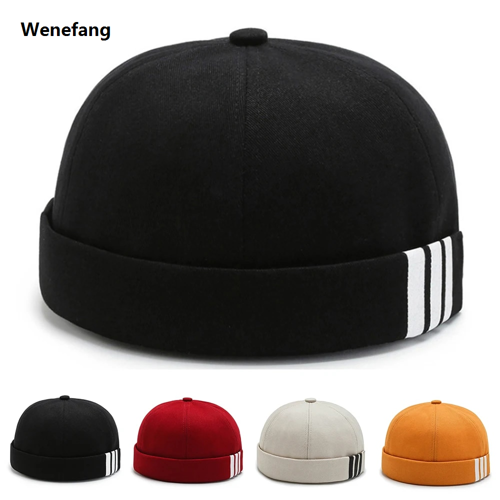 Wenefang Fashion Docker Cap Stripe Print Skullcap Solid Color Sailor Cap Beanie 2025 New Hats Men Women Bucket Cap Brimless Hat Adjustable Dad Hat