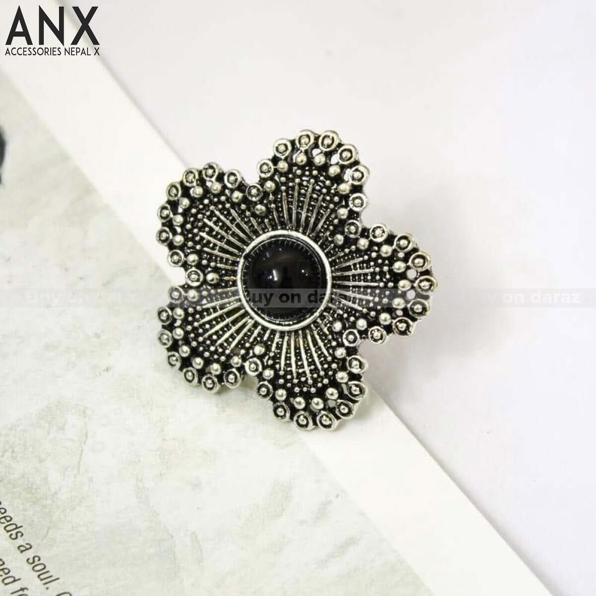 ANX Silver Textured Designed Ring For Women