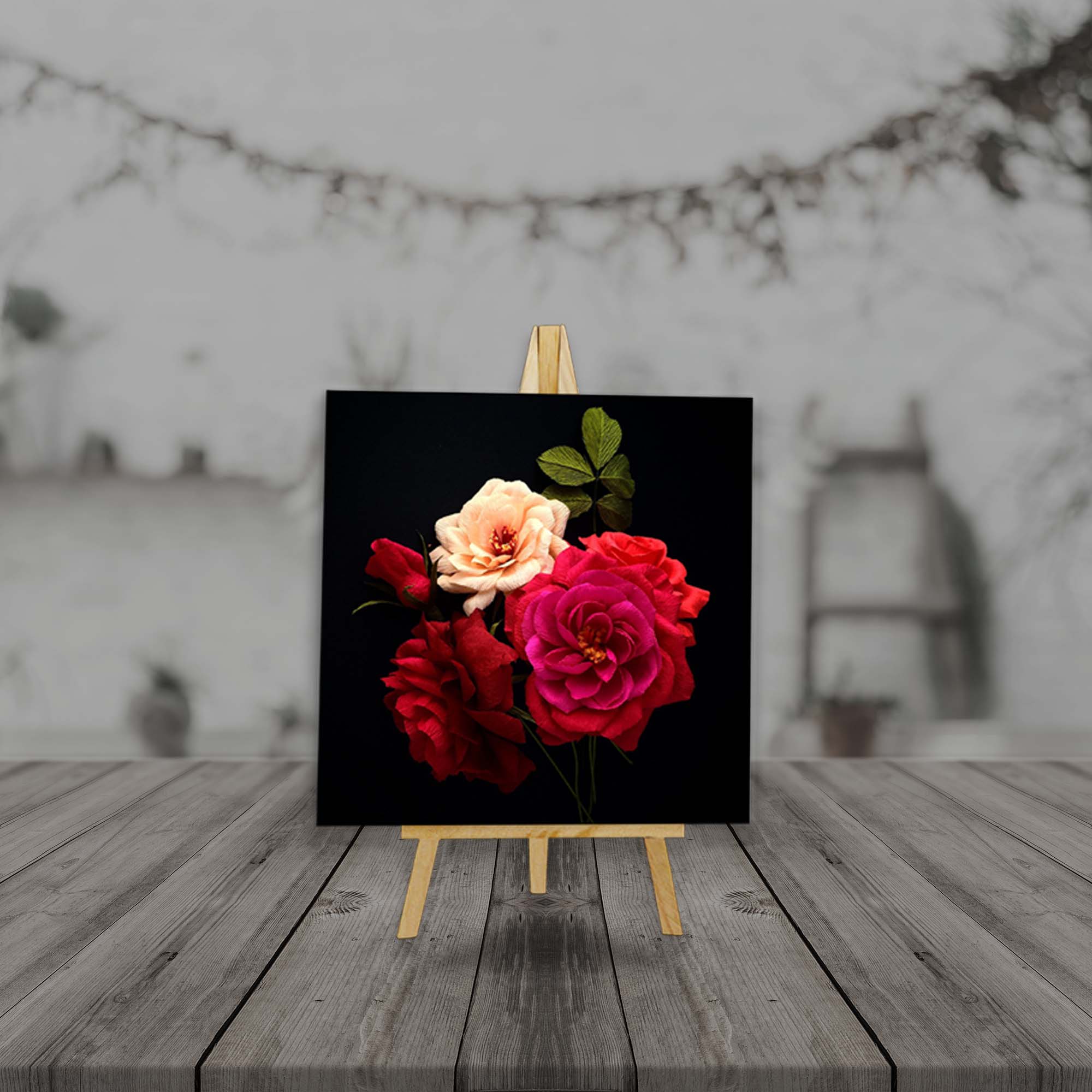Colorful Rose Mini Canvas in Small Size/ 6"X6" / Frame Stand / Photos/ Gift Items / Table Decoration