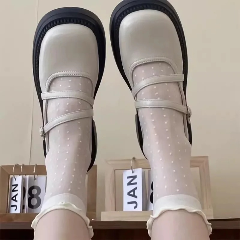 Socks JK aesthetics cute Lolita Lady's tube socks mesh summer 3 pairs lace ribbon thin low black and white new fashion socks