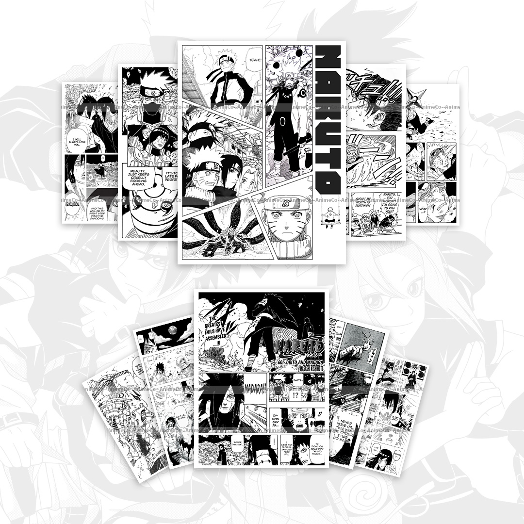 Naruto Anime Collectible Manga Poster Set of 10 Sasuke Itachi Madara Tobi Kakashi Jiraiya Sakura For Decor And Gift
