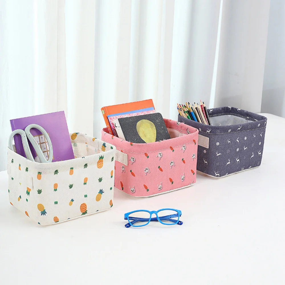 Small Canvas Storage Bins Mini Cute Foldable Fabric Storage Basket Box for Kids Toys Storage Baskets Home Decor Toy Organizer Hamper for Baby,Kids,Pets,Office, Makeup, Keys