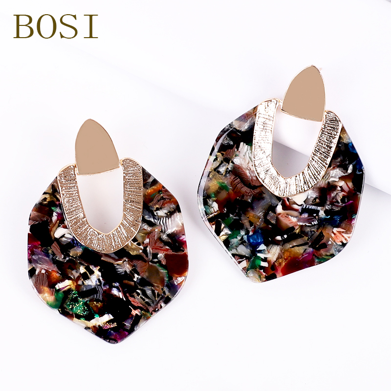 【Happy LifeStore】2023 New Polygonal Colorful Acrylic Resin Earring For Wo boho Design metal Shape Earring ZA Jewelry