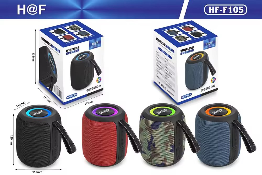 HF-F105 Portable Wireless Bluetooth Speaker - RGB Light | 10W Stereo Bass | IPX4 Waterproof | Outdoor Party Speaker