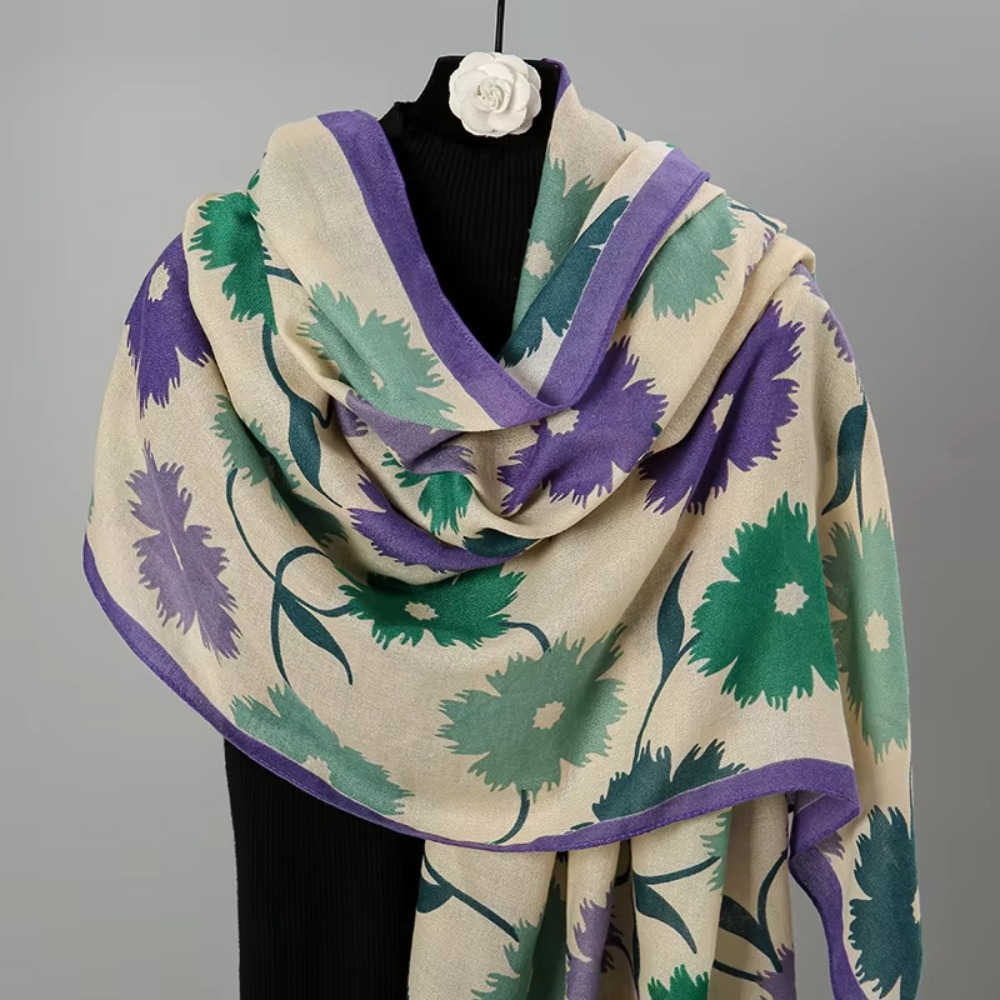 Thin Floral Scarf Shawls Elegant Cotton Linen Silk Scarf Soft Flower Printed Shawl Wrap Female