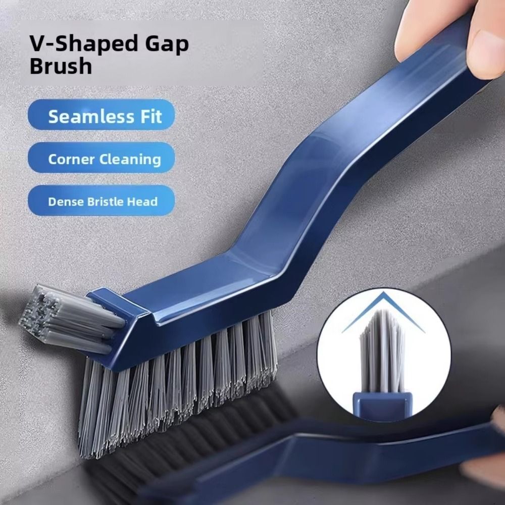 Multipurpose 3 in1 Cleaning Brush Hard Bristled Angled Head Long Handled Gap Brush V-Shaped with Clip Crevice Brush Bathroom Cleaning