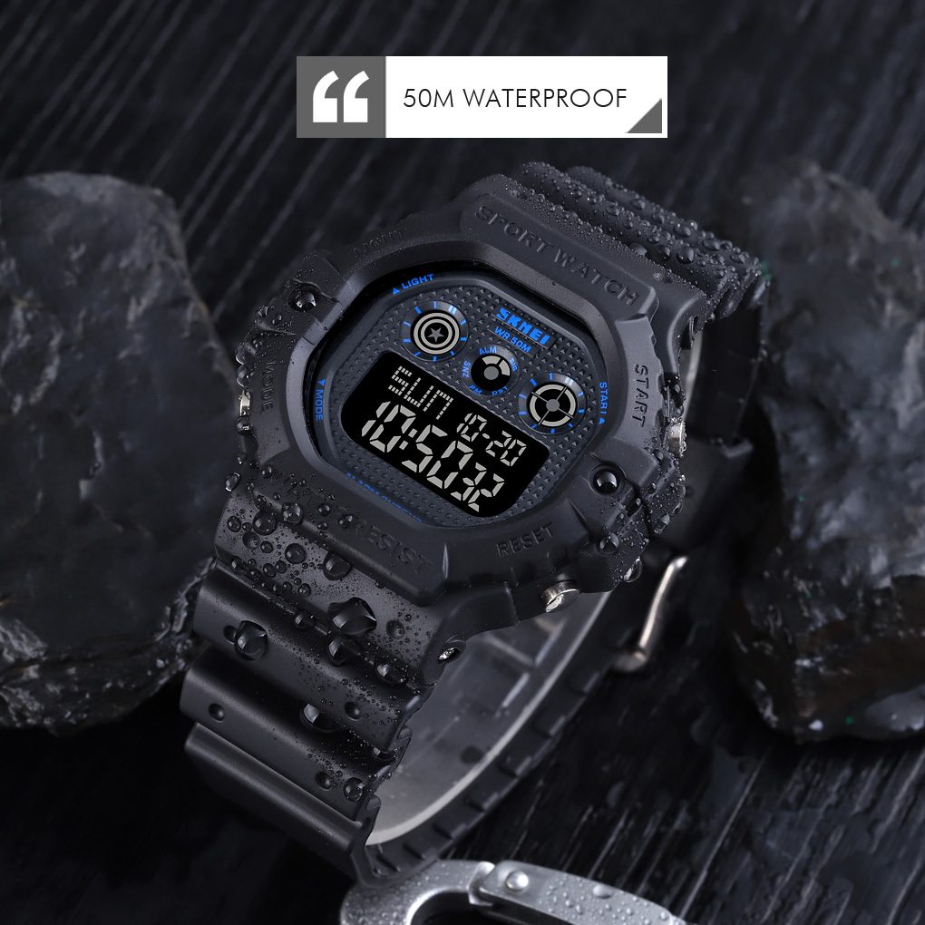 SKMEI 1606 Chrono Alarm Led 2 Time Count Down Sports Digital Watch For Men - Black| SKMEI Digital LED Display Casual Watch