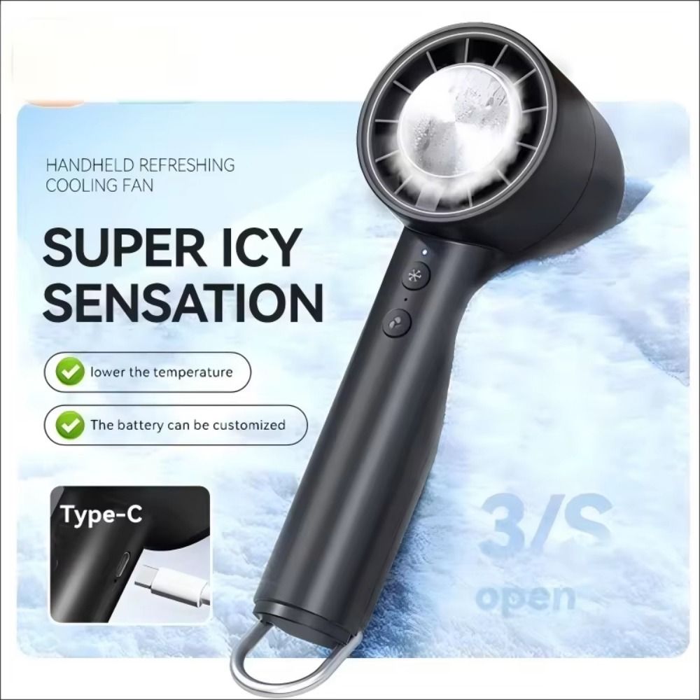 LED Display Cooling Ice Sensation Hurricane Fan Ice Pack/Digital Display Rechargeable Personal Cooling Fan Mountaineering Buckle 5/100 Gear Mini Handheld Fan Air Cooler