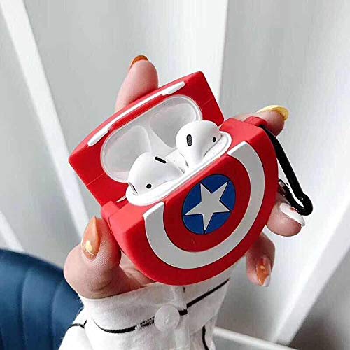 Silicone Shock Proof Captain America Avengers Airpod Case Cover for Apple Airpods 1 & 2 with Hook(Captain America).