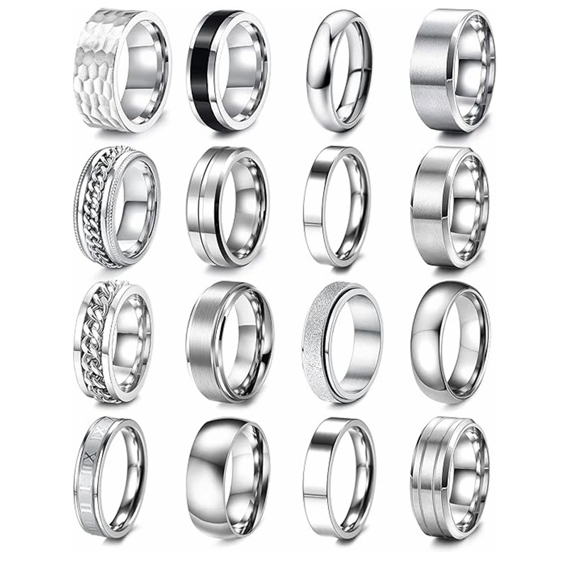 【Mega Sale】16 Pieces Titanium Steel Ring for Men and Women Simple Wedding Engagement Stainless Steel Jewelry