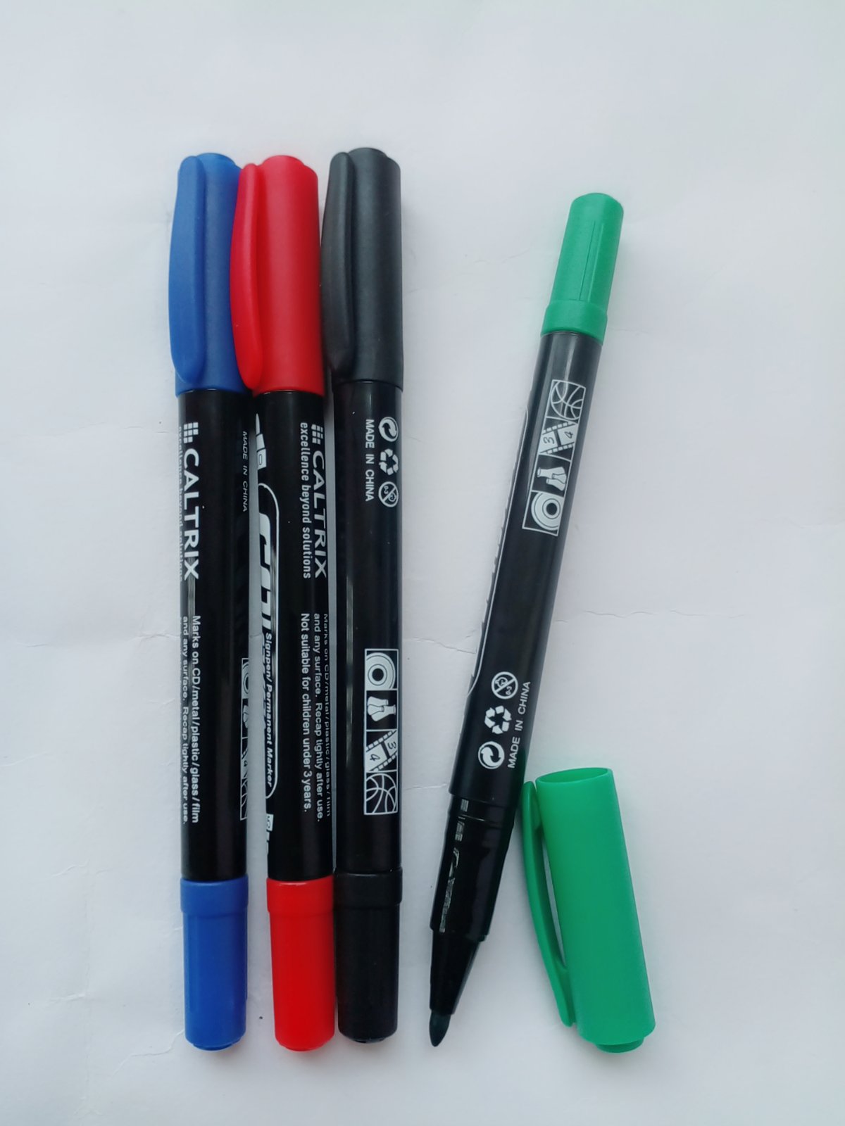 Combo Of 4 , 4 Colors Double Sided Permanent Pen/ Marker Red , Black , Green , Blue