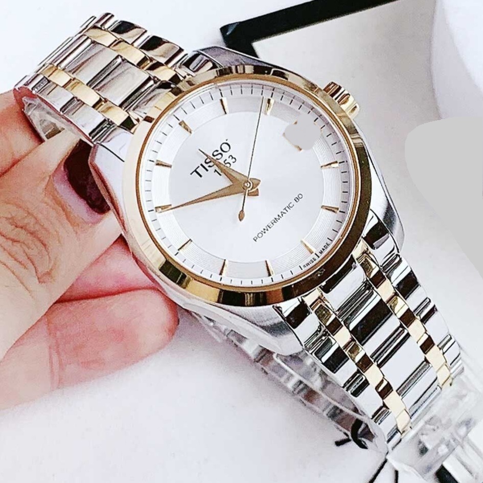 Bizzy Premium Quality Fashionable Ladies Watch New Design Stylish Look Two Tone Gold Silver Stainless Steel Quartz Analog Chain Casual Watches for Women Girls Office Party Fashion Black White