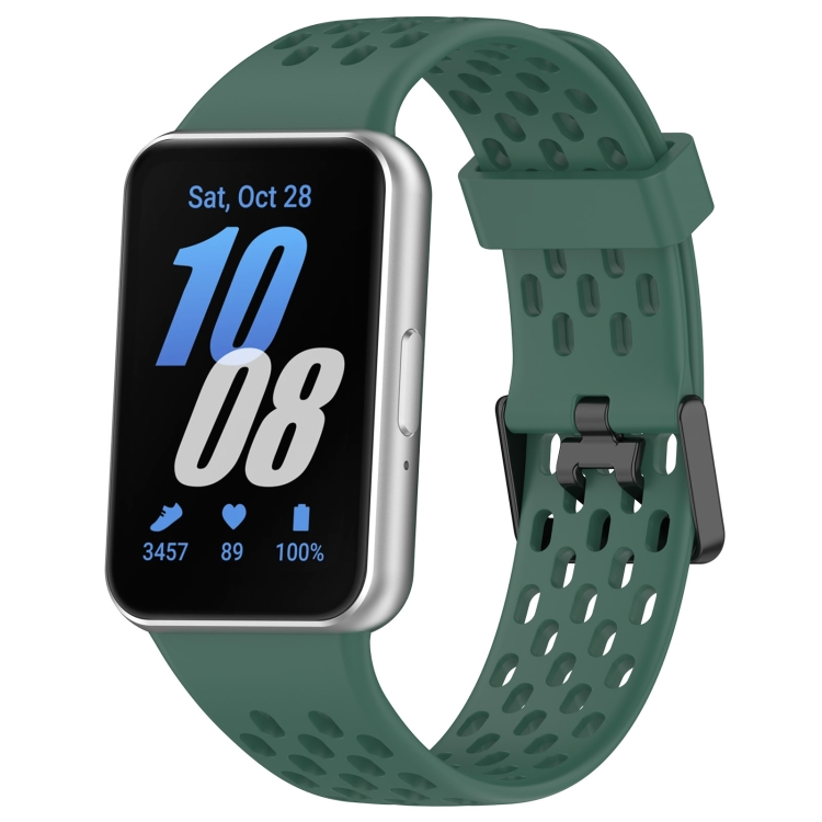 For Samsung Galaxy Fit 3 Hole Style Dual Buckle Silicone Watch Band(Green)