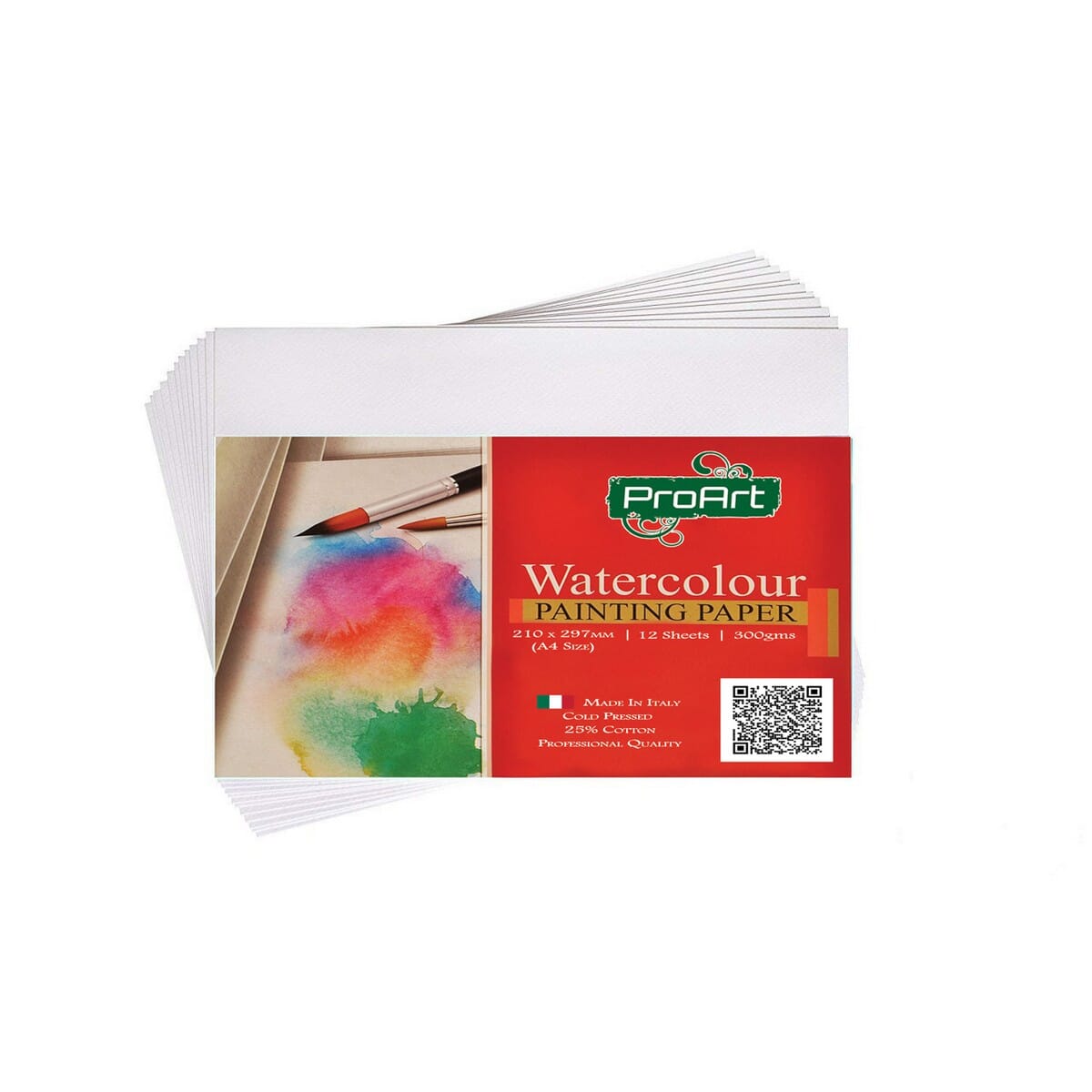 ProArt Artists- Watercolor Paper Pack A4 Size, 300GSM (25% Cotton-Cold Pressed) ,12 Sheets