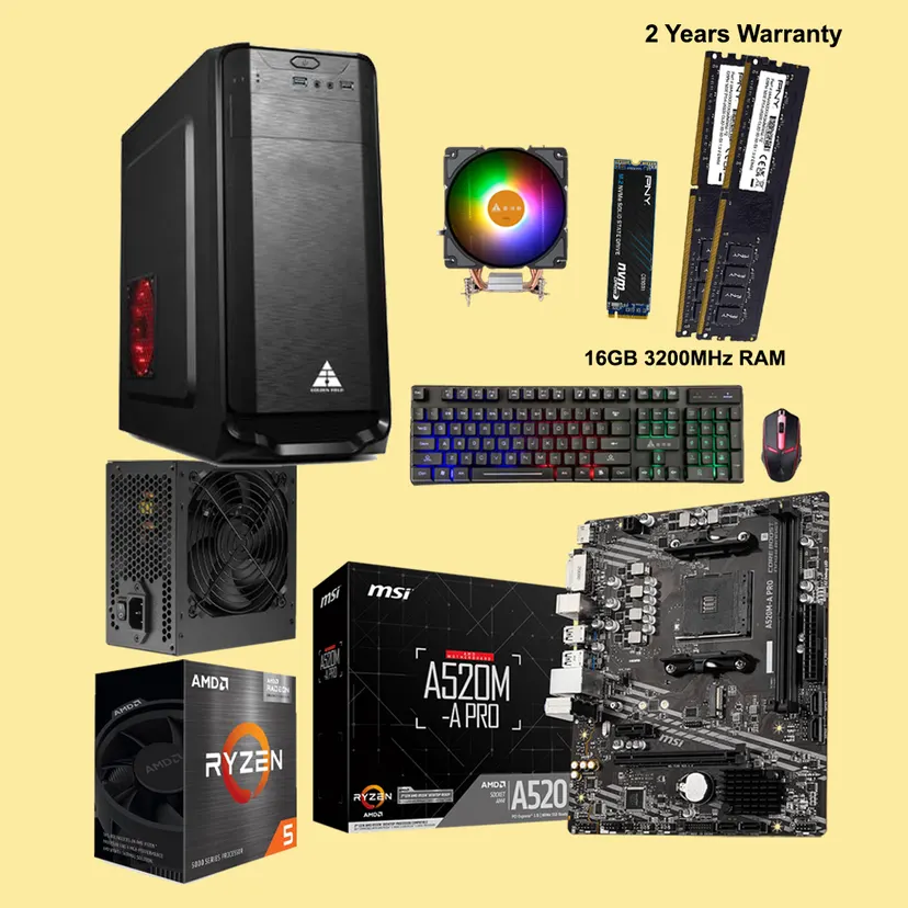 Gaming Desktop AMD Ryzen 5 5600G with Radeon Vega 7 Graphics | 16GB DDR4 3200MHZ | 256GB SSD | RGB Mouse & Keyboard | Gaming PC