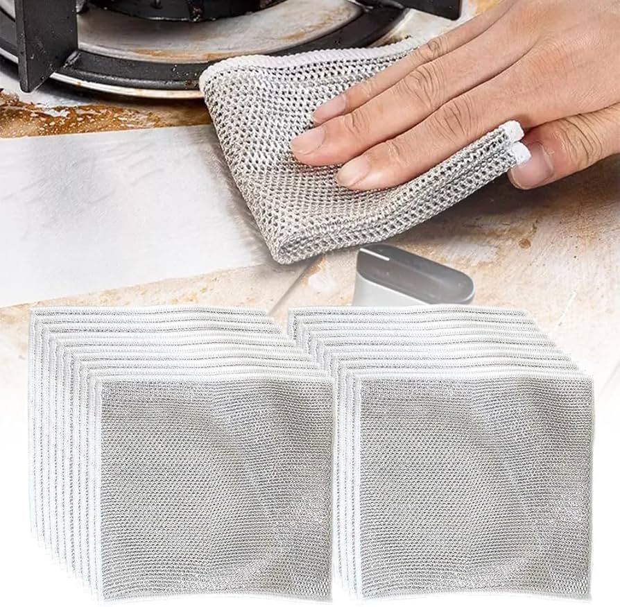 12PCS Non-Scratch Wire Dishcloth Multipurpose Wire Dishwashing Rags for Wet and Dry Wire Cleaning Cloth Wire Dish Towels Easy to Use Silver