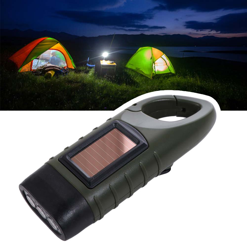 Compact Hand Crank LED Flashlight Rechargeable Solar Powered Charging Torch Portable Energy Saving Outdoor Camping Flashlight Saving Space for Backpack