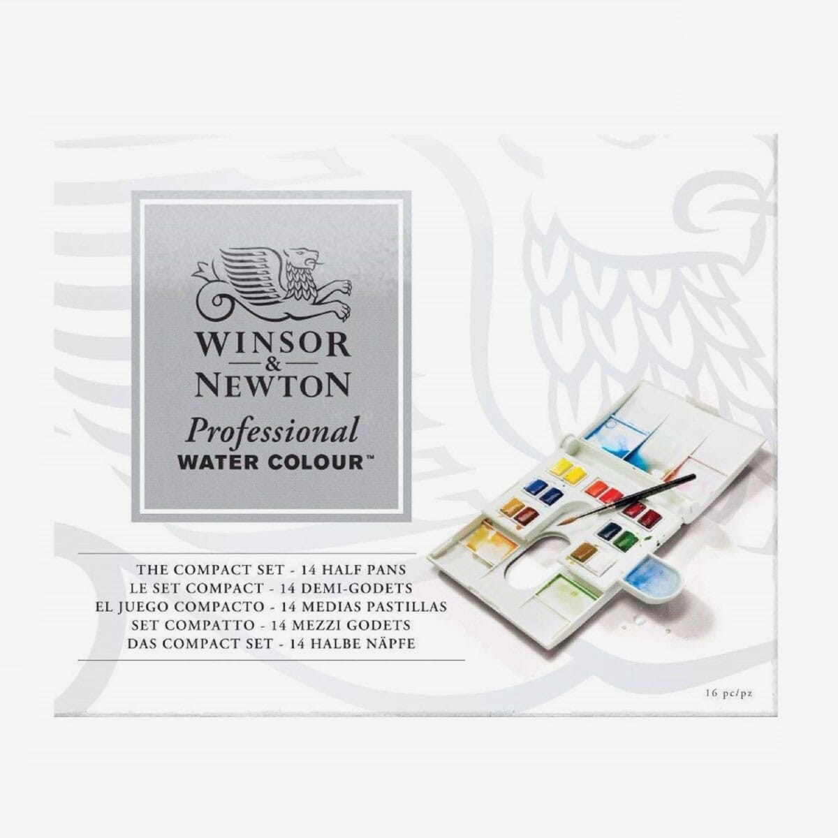 Winsor & Newton Professional Watercolor Compact Set, 14 Half Pans+ Pure Sable Brush No.5