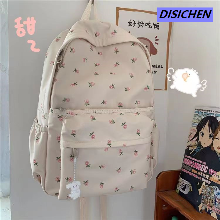 DISICHEN 【Storewide Sale】 Schoolbag Women's Ins Style Korean Style Girl Junior High School Students Middle School Students Artistic Fresh Style Floral Backpack Mori Style Backpack