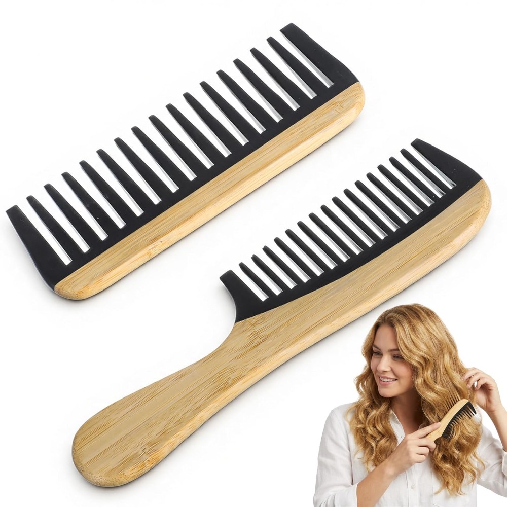 New Natural Hair Combs Anti-Static Smooth Wide Tooth Comb Bamboo Wooden Lightweight Handle Comb Hairs Care